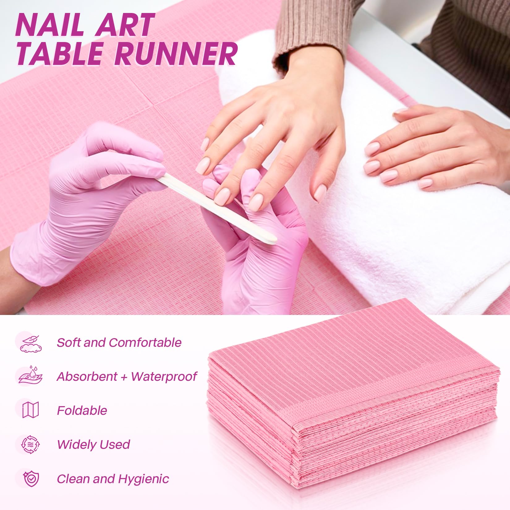 50Pcs Disposable Nail Art Table Towels - 3 Ply Waterproof Tissue Lap Cloths 13