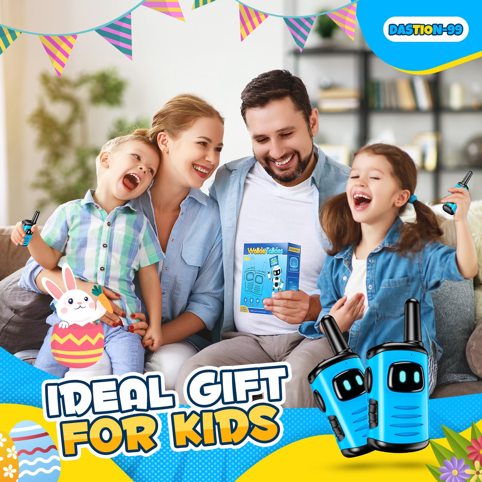 DASTION-99 Kids Walkie Talkies Toys for Boys & Girls Ages 3-6 - Mini Robot Walkie Talkies for Outdoor Games, Birthday & Christmas Gifts - Perfect for Backyard Adventures, Camping & Playdates (Baby Blue)