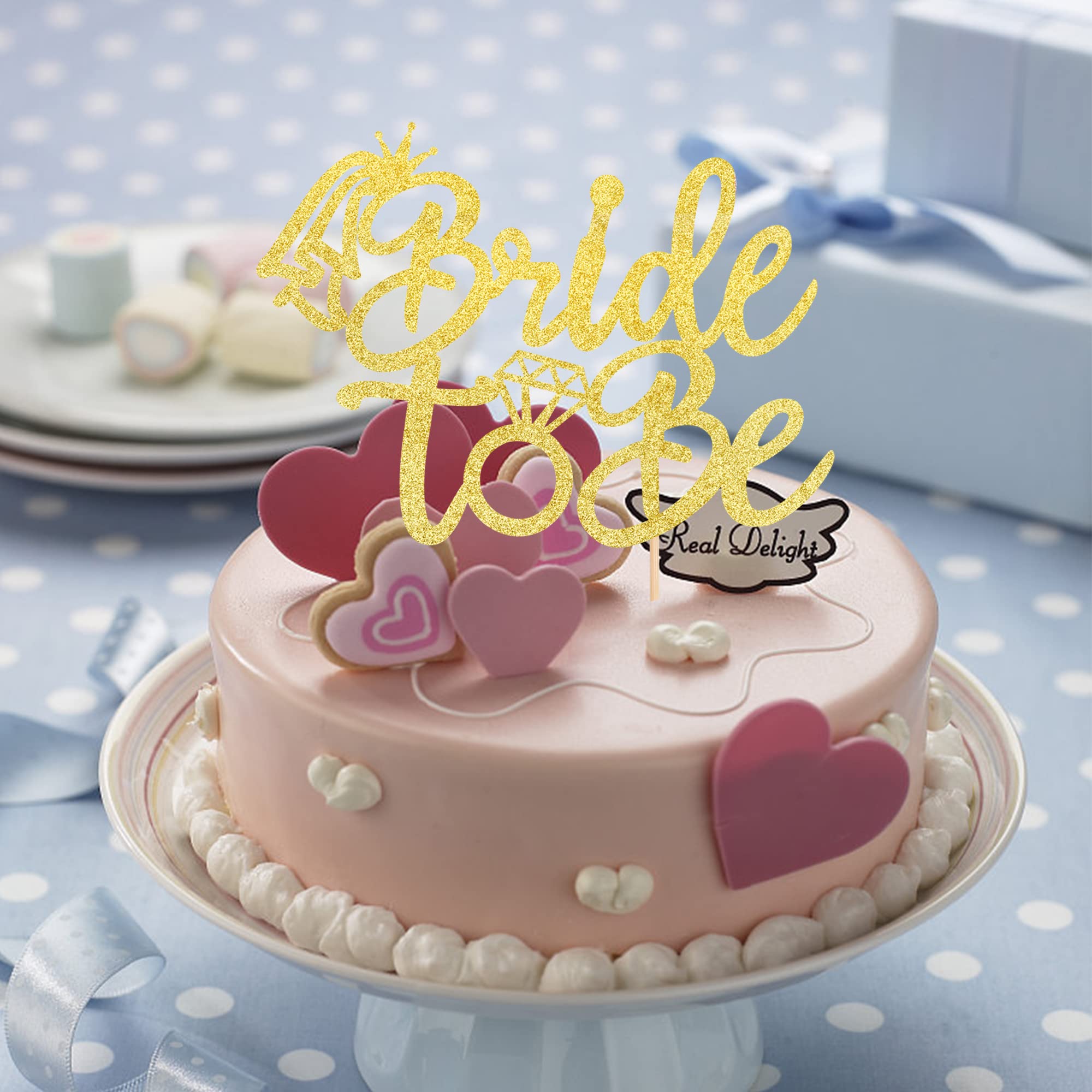 1 PCS Bride to Be Cake Topper with Glitter Ring - Gold Wedding Cake Decoration for Bridal Shower, Engagement & Bachelorette Parties - Perfect for Wedding Cakes, Cupcakes and Dessert Tables