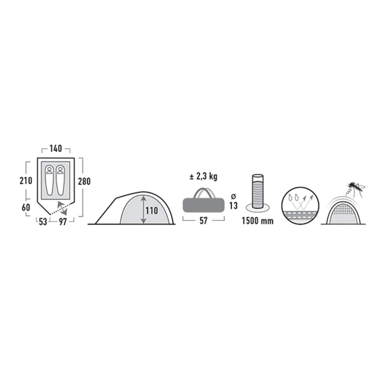 Unisex Kiruna 2-Person Camping Tent - Lightweight Blue/Grey Backpacking Tent for Hiking, Outdoor Adventures & Family Camping Trips