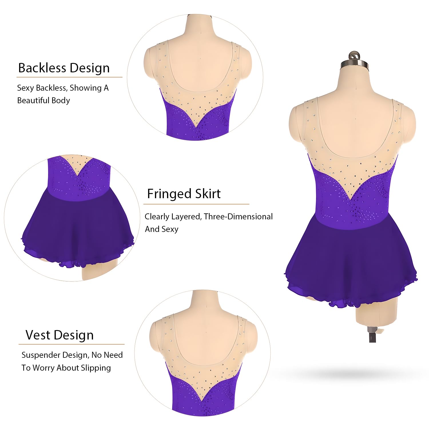 Girls Figure Skating Dress - Elegant Ice Skating Skirt for Women & Teens - Perfect for Competitions, Performances & Practice