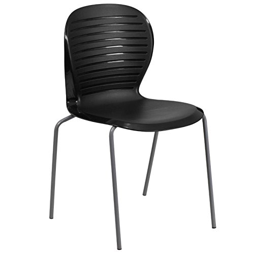 Scranton & Co Black Plastic Stacking Chairs - Set of 4, Lightweight & Durable for Indoor/Outdoor Use - Perfect for Dining, Parties, Events, and Office Meetings