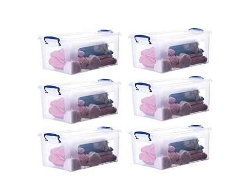Premium Clear Plastic Storage Bins with Lids - 6-Pack 16 Qt Stackable Organizing Containers for Home, Office & Dorm - BPA Free, Non-Toxic, Odorless | Perfect for Pantry Organization, Closet Storage & Office Supplies