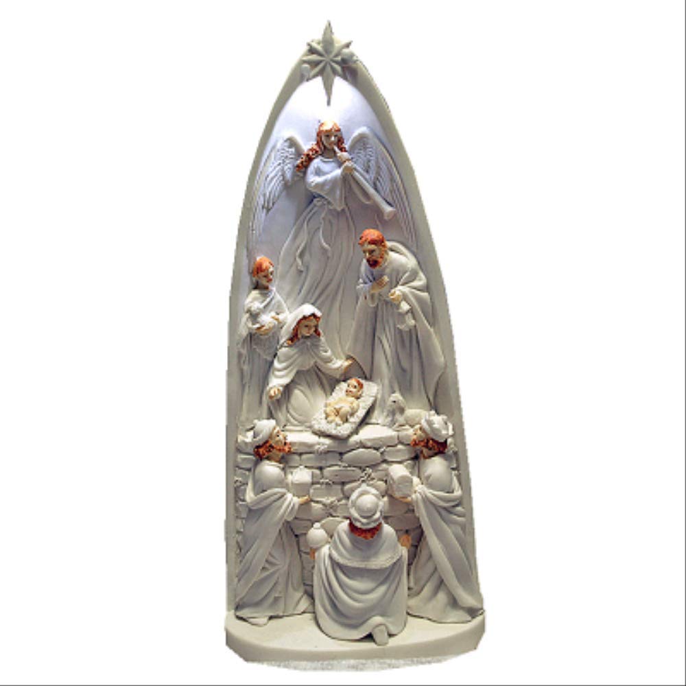 Nativity Scene Resin Decoration with LED Lights - Christmas Manger Set, Holy Family Figurine, Jesus Birth Reliquary - Perfect Christian Gift for Home, Church & Holiday Decor