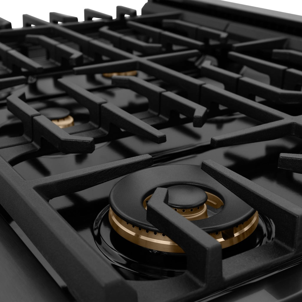 ZLINE Autograph Edition 48-inch 6.7 cu. ft. Paramount Double Oven Gas Range with 8 Burner Cooktop in Black Stainless Steel & Polished Gold Accents - Professional Kitchen Appliance for Home Chefs & Entertaining (SGRBZ 48 G)