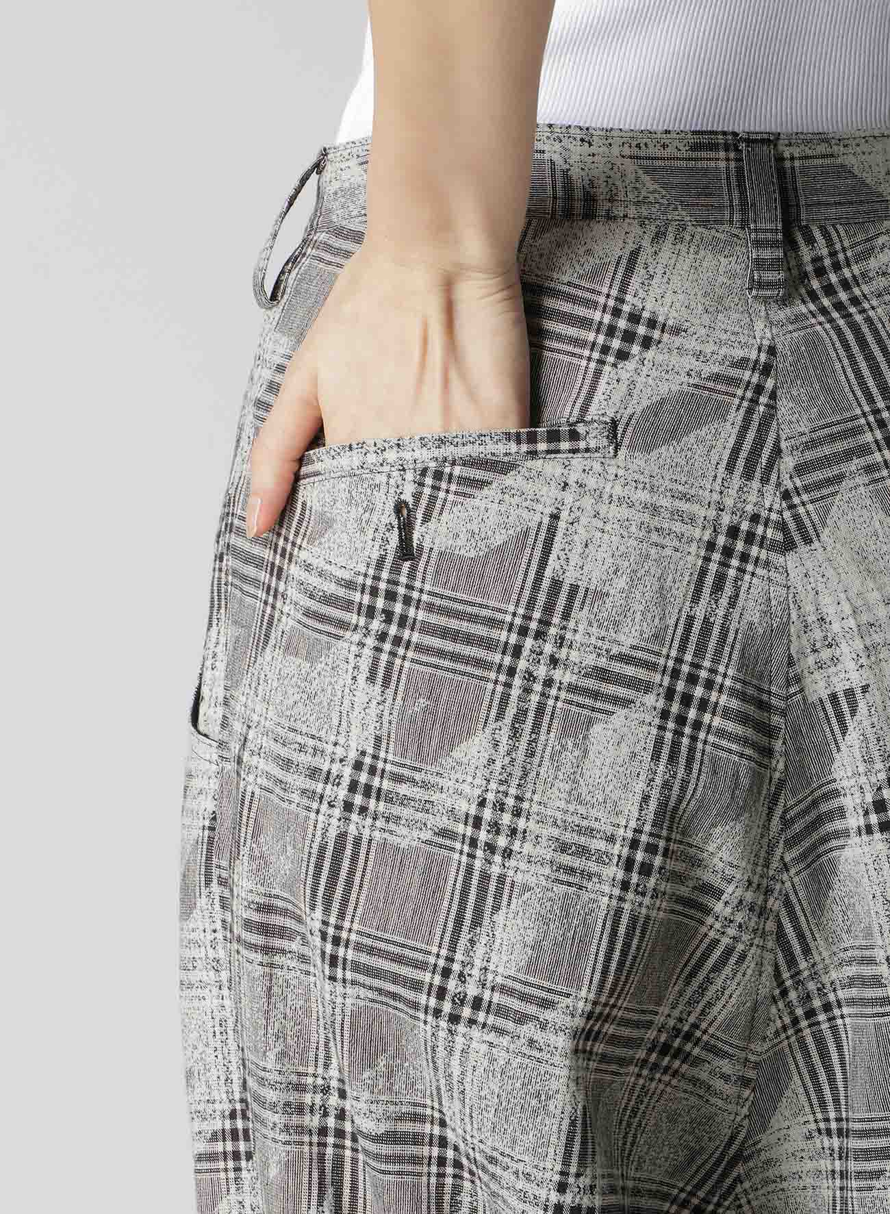 Stylish Cotton Linen Plaid Houndstooth Sarouel Pants with Cuffed Hem - Perfect for Casual Wear, Street Fashion & Boho Outfits