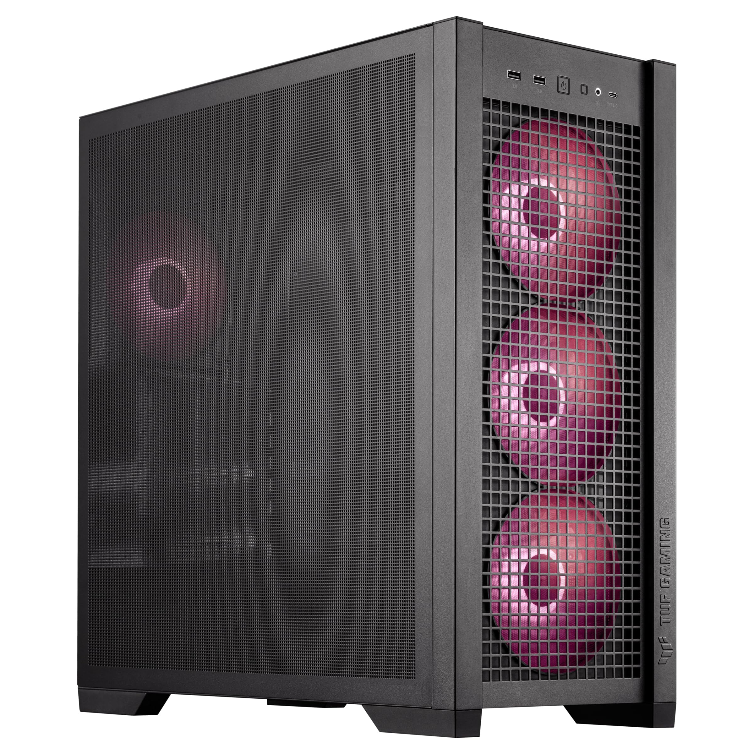 ASUS TUF Gaming GT302 ARGB ATX Mid-Tower PC Case - High Airflow with 4x140mm ARGB Fans, Interchangeable Tempered Glass/Mesh Panels, BTF Hidden-Connector Motherboard Support | Black | Ideal for Gaming Rigs & High-Performance PC Builds