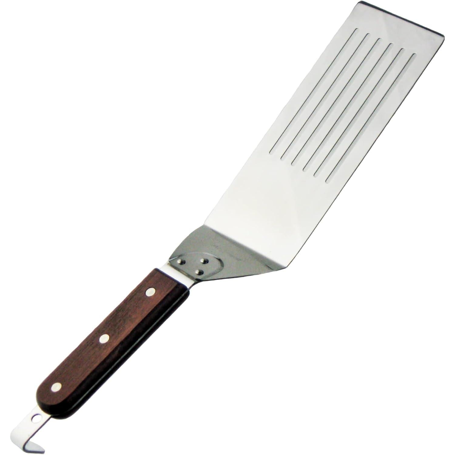 Premium All-Purpose Turner with Wooden Handle - 370mm Burger Flipper & Spatula with Hook for Grilling, Frying & Cooking - Perfect for BBQ, Pancakes, Eggs & More