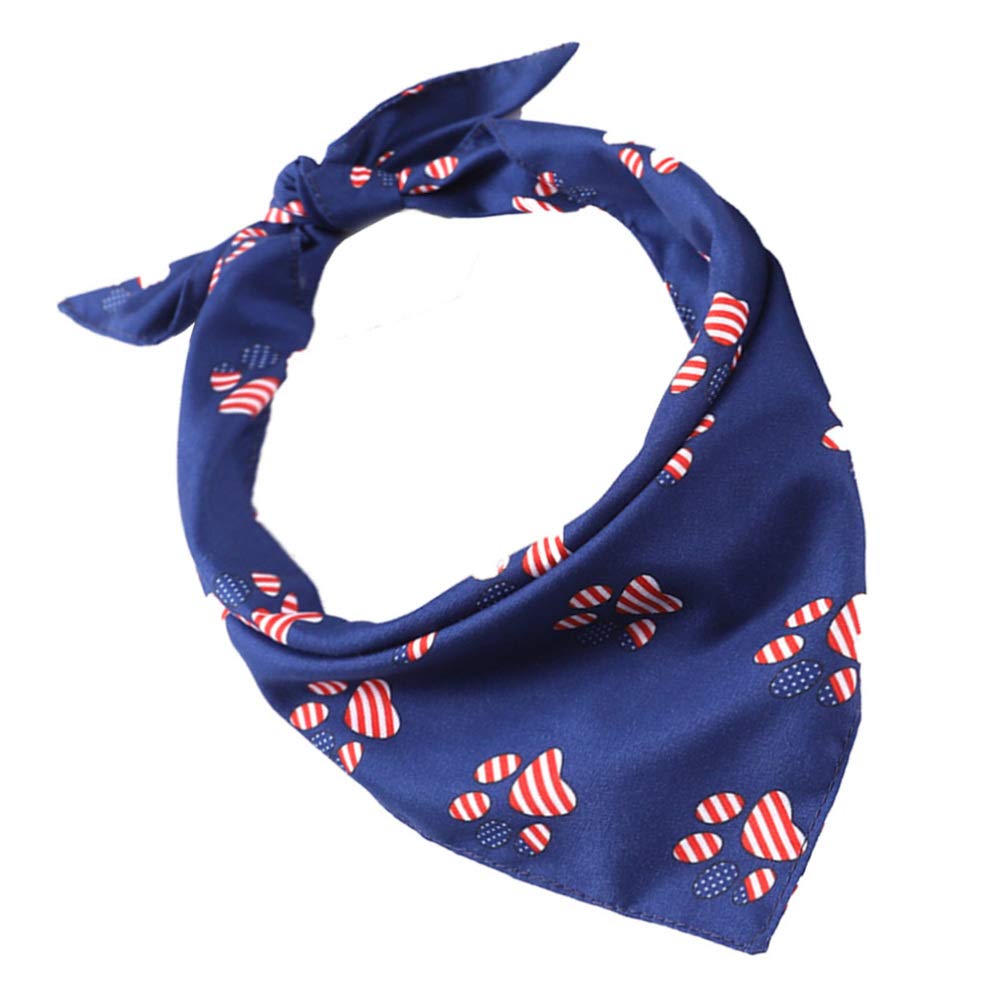 Amosfun Fall Dog Bandana Scarf - Blue Footprint Pattern, USA Triangle Bib, Independence Day Pet Kerchief for Dogs & Cats - Perfect for Holidays, Outdoor Adventures & Photo Shoots