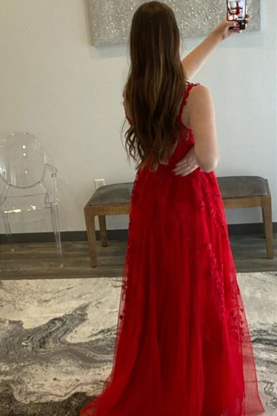 Elegant A-Line Applique Long Prom Dress with Tulle Skirt - Formal Evening Gown for Homecoming, Wedding Party & Special Occasions - Style J5118