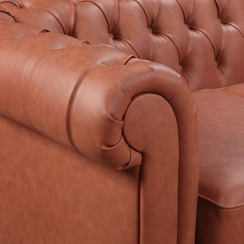 1 2 3 Seater Brown Faux Leather Sofa Set - Button Tufted Living Room Lounge Furniture for Home Theater, Family Room & Office Waiting Area