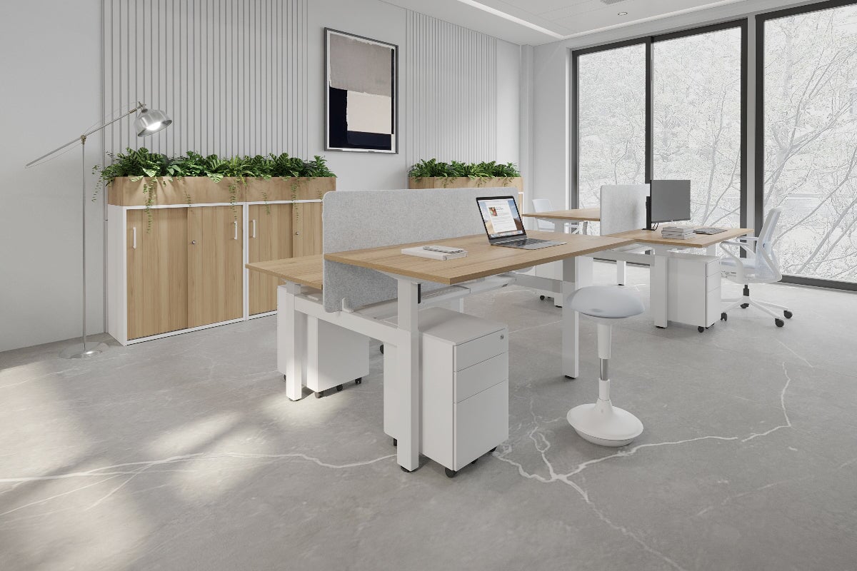 Adjustable Height 2-Person H Bench Workstation - White Frame [1600L x 700W] - Perfect for Office, Home Office & Coworking Spaces