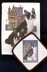 Boston Terrier Dish Towel & Potholder Set for Kitchen Decor