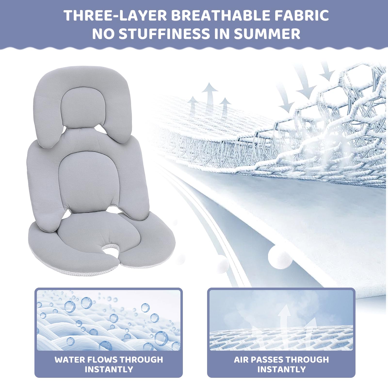 **Universal Infant Car Seat Insert & Baby Stroller Cushion for Newborns – Reversible, Breathable & Soft Safety Seat Mat (Gray) – Perfect for Car Seats, Strollers & Shopping Baskets**