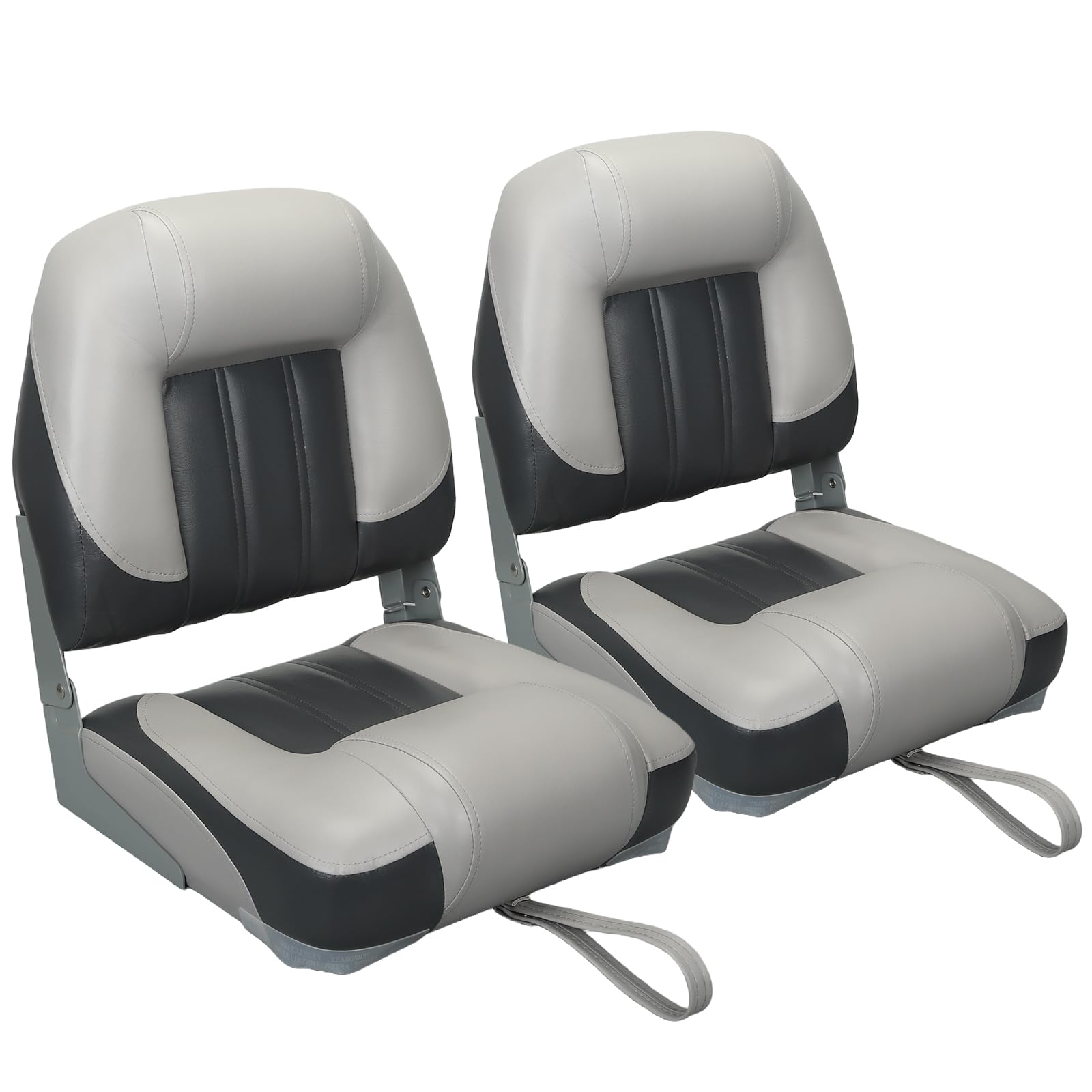 Premium Low Back Folding Boat Seats - 2 Pack Charcoal/Light Gray - Comfortable & Durable Fishing Boat Chairs for Pontoon, Bass Boats & Kayaks