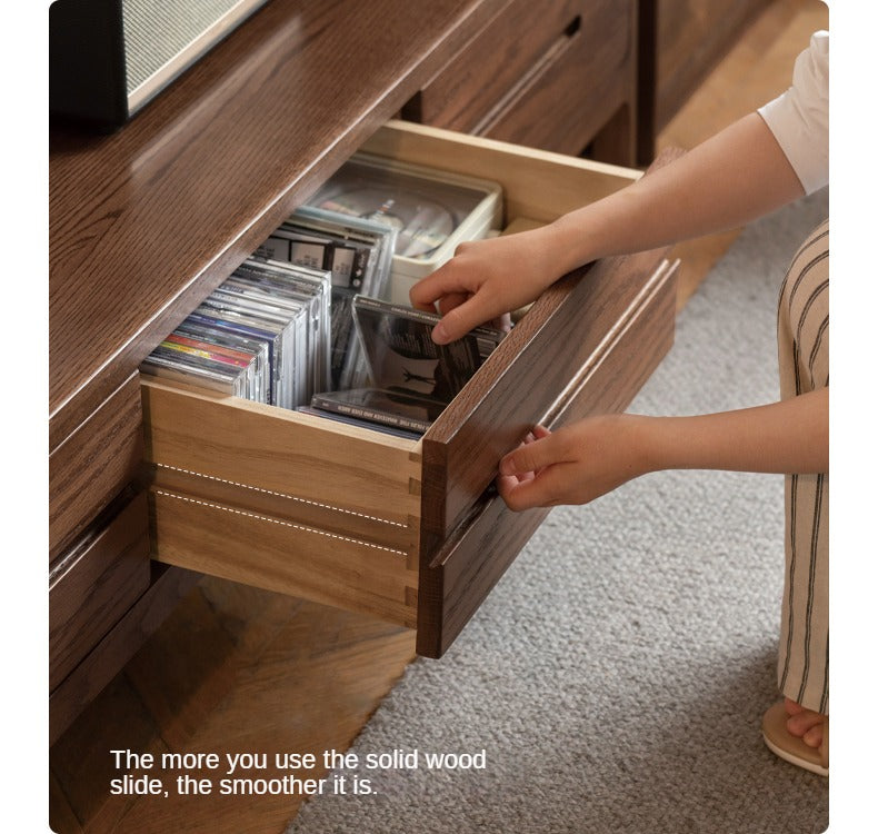 Solid Oak Wood TV Stand - Modern Entertainment Center with Storage Shelves for Living Room, Bedroom & Home Theater