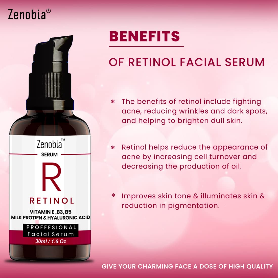 Zenobia Retinol Serum with Hyaluronic Acid - Anti-Aging Night Face Serum for Wrinkles, Smoothing & Brightening - 30ml Facial Skin Care for Women & Men | Perfect for Night Routine & Dry Skin Treatment