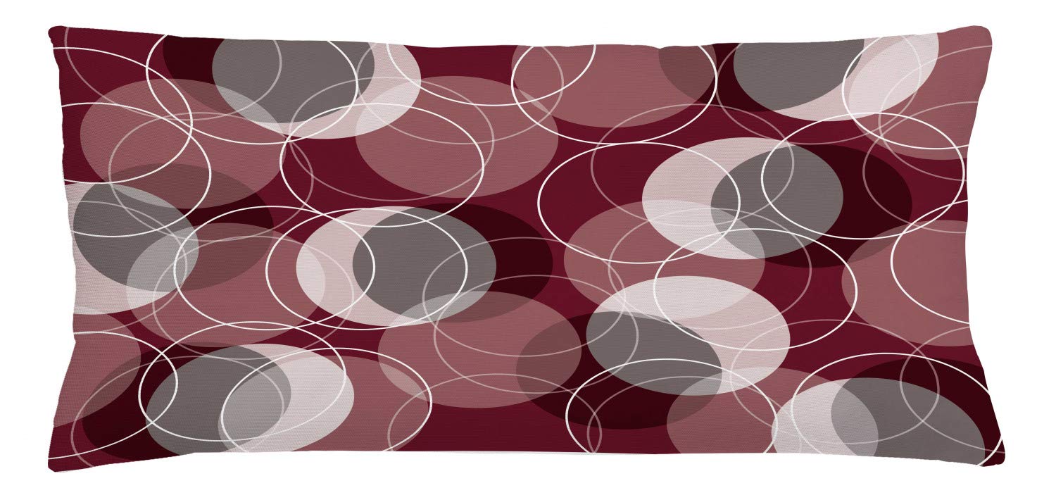 Lunarable Maroon Throw Pillow Cover - Retro Skinny Ring & Overlapping Circles Geometric Design - Decorative Rectangle Cushion Case 36x16 Inches - Maroon Peach Grey - Perfect for Living Room Sofa, Bedroom Decor & Bohemian Home Accents