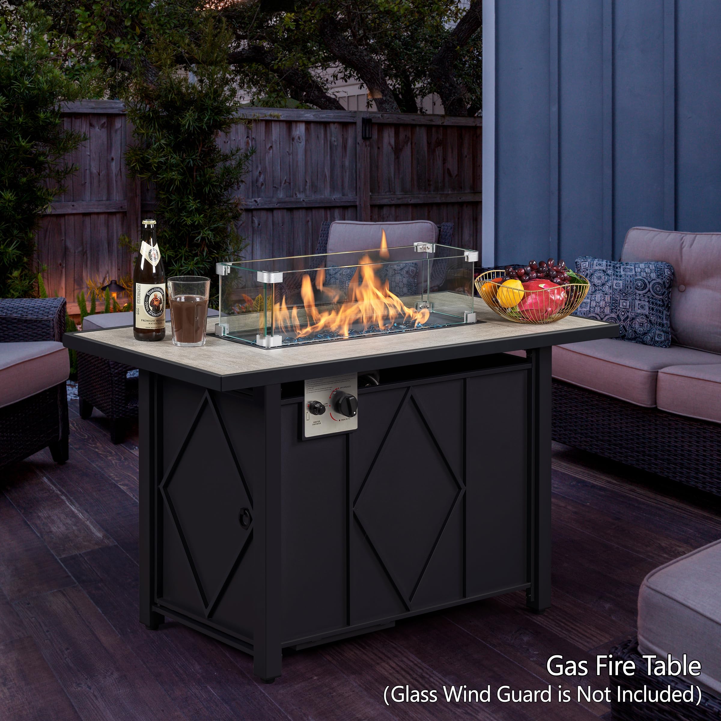 Yaheetech 43-Inch Rectangle Propane Fire Pit Table - 50,000 BTU Outdoor Gas Firepit with Ceramic Tabletop, Steel Base & Glass Fire Stones - Includes Waterproof Cover - Perfect for Patio, Backyard, Garden & Camping