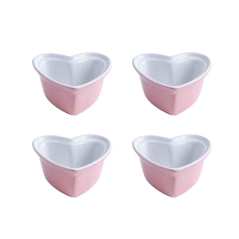 Heart-Shaped Porcelain Ramekin Bowls - Set of 4 (Red/Green/Blue/Pink/Yellow) for Soufflé, Crème Brûlée & Baking - Perfect for Valentine's Day, Romantic Dinners & Dessert Presentation