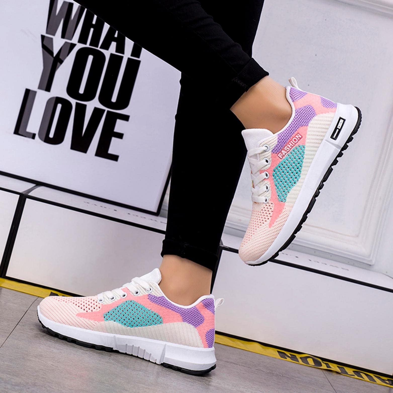 Hbeylia Women's Tie-Dye Air Running Shoes - Lightweight Platform Sneakers with Mesh & Air Cushion for Walking, Tennis, Gym | Anti-Slip Lace-Up Athletic Shoes for Women & Girls | Perfect for Jogging, Workouts & Casual Wear
