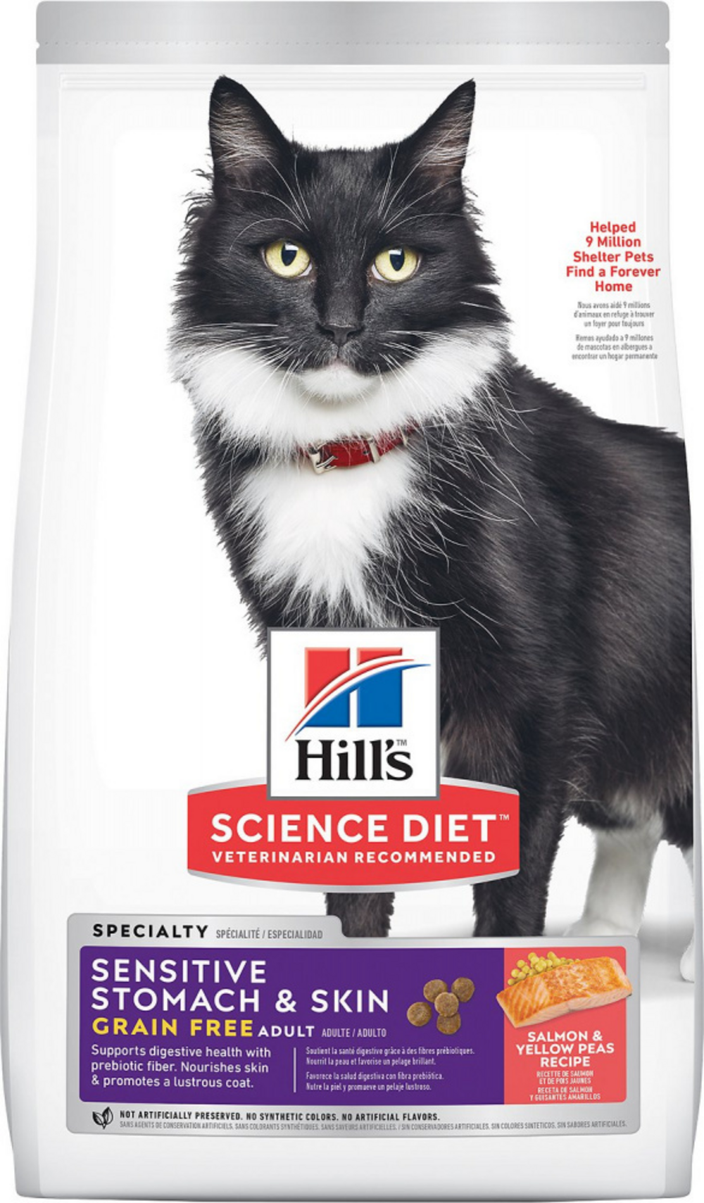 Hill's Science Diet Adult Sensitive Stomach & Skin Grain Free Dry Cat Food - Salmon & Yellow Peas Recipe for Digestive Health & Skin Care | Perfect for Indoor Cats with Food Allergies