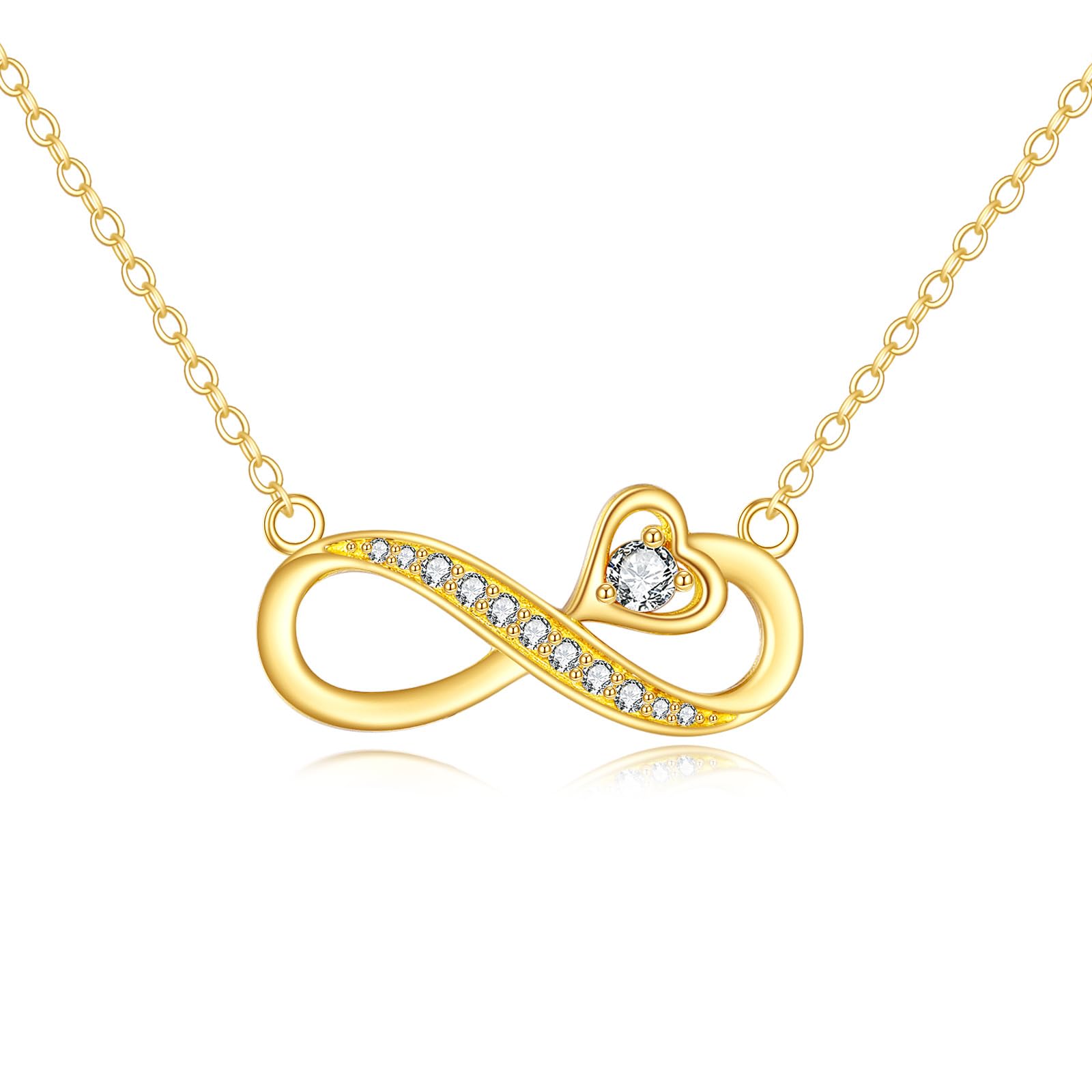 14K Gold Moissanite Infinity Love Heart Pendant Necklace for Women - Elegant Jewelry Gift for Anniversary, Valentine's Day & Special Occasions