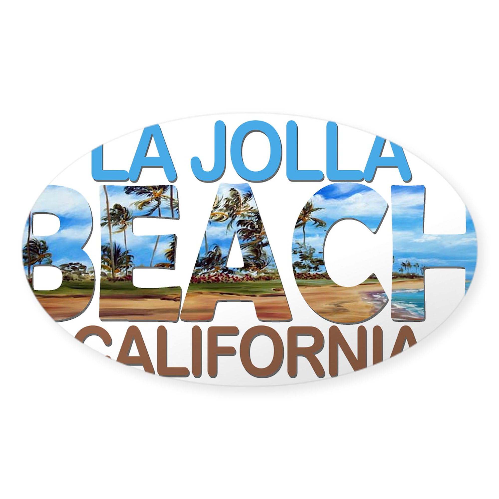 Summer La Jolla Shores California Oval Car Bumper Sticker - Waterproof Vinyl Decal for Cars, Laptops, Windows | Beach Vacation, Surfing, Road Trip Accessories