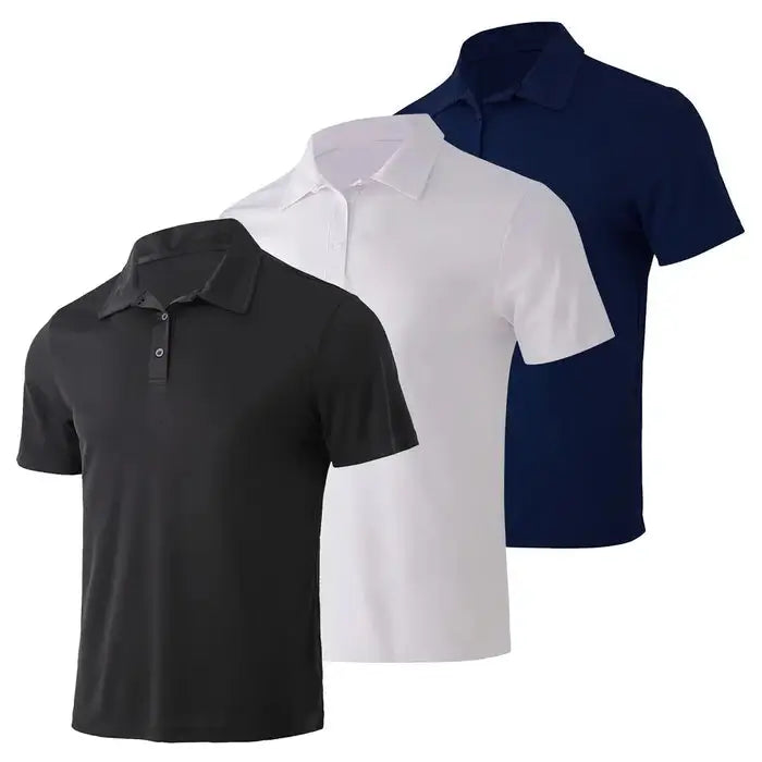 3 Pack Men's Breathable Moisture-Wicking Polo Shirts - Casual & Sporty Short Sleeve Tees for Golf, Work & Everyday Wear