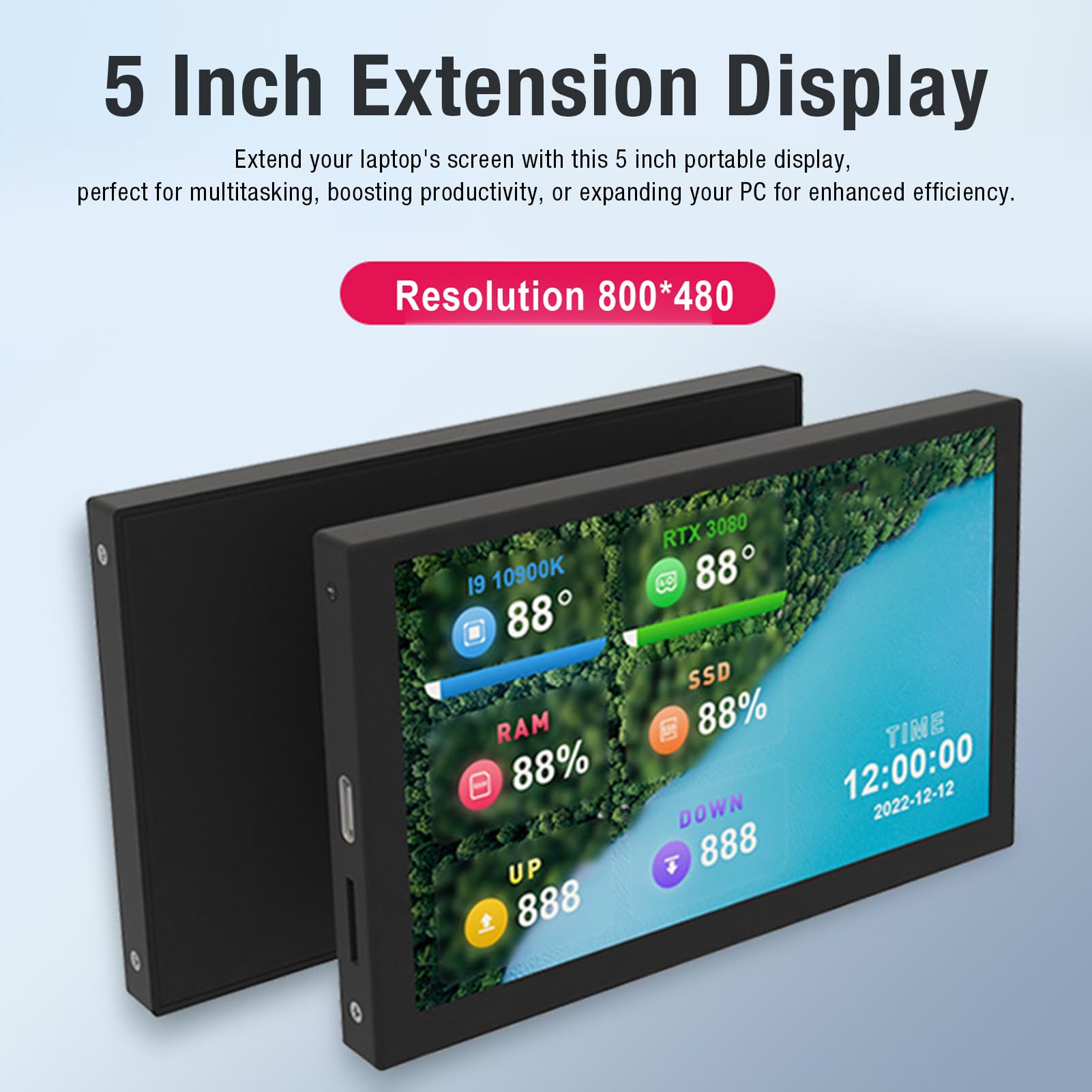 Elprico 5 Inch IPS USB Mini Screen - Computer Temp Monitor & PC CPU Data Display - USB C Secondary Screen for Real-Time Temperature Monitoring - Perfect for Gaming Rigs, Workstations, and PC Builds