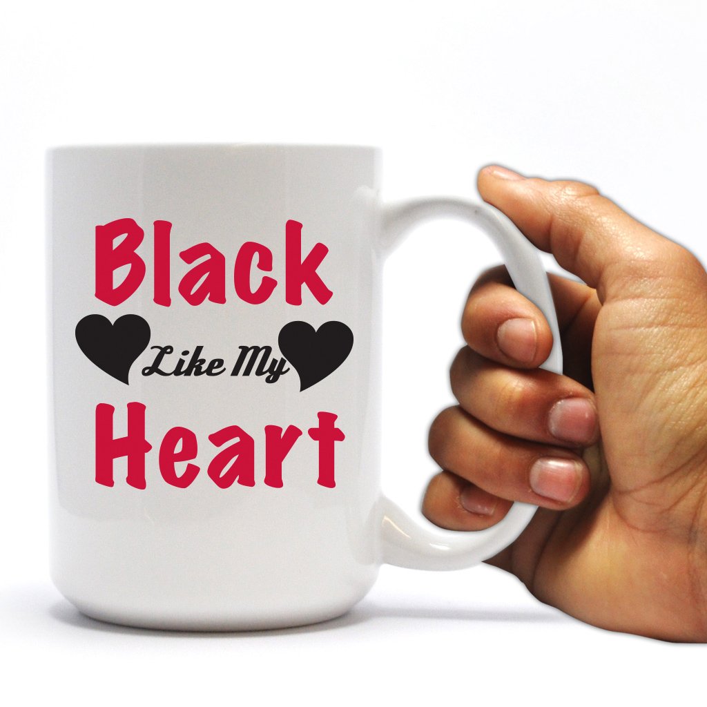 VictoryStore Ceramic Coffee Mug - 15oz Black Matte Cup with Sarcastic 'Black Like My Heart' Design | Perfect for Office, Home & Gifts