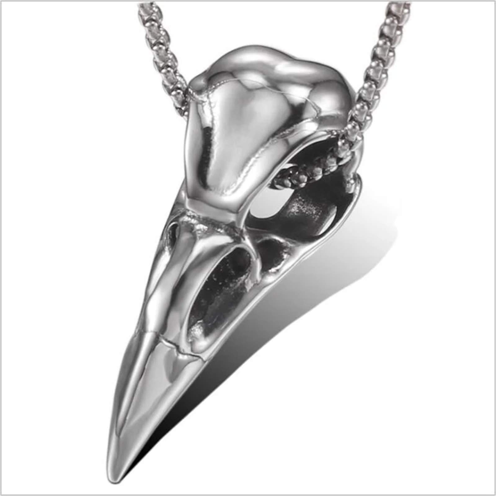Viking Crow Skull Pendant Necklace for Men & Women - Stainless Steel Gothic Jewelry - Perfect for Halloween, Cosplay & Dark Fashion Accessories