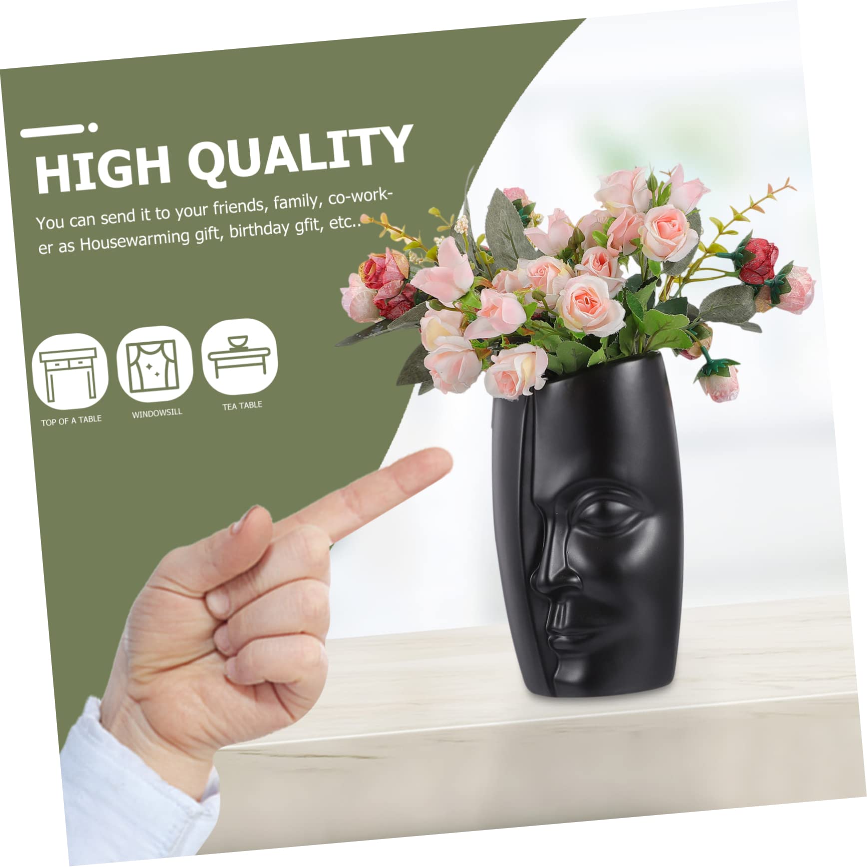 VOSAREA Ceramic Flower Vase with Human Face Design - Durable Home Decor Planter for Indoor Plants, Perfect Gift for Housewarming, Wedding & Office Decor