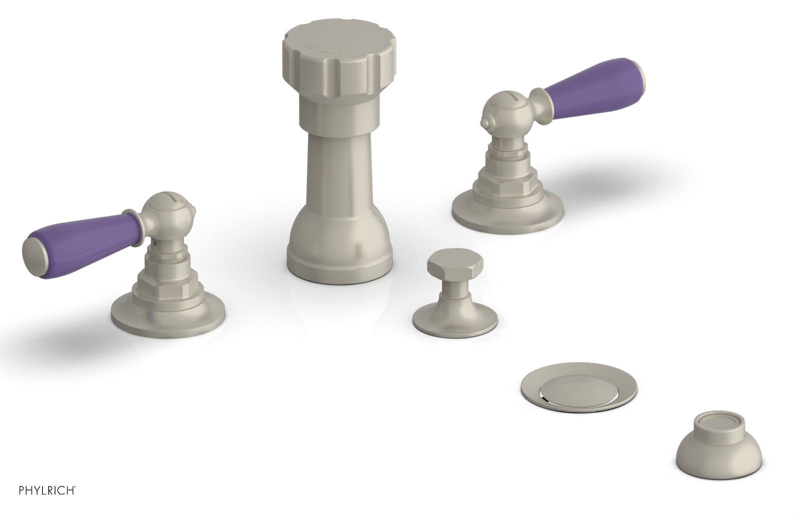 Jamestown 4-Hole Bidet Faucet Set with Lever Handles & Purple Accents - 165 61 - Perfect for Modern Bathroom Renovations and Water-Saving Toilet Upgrades