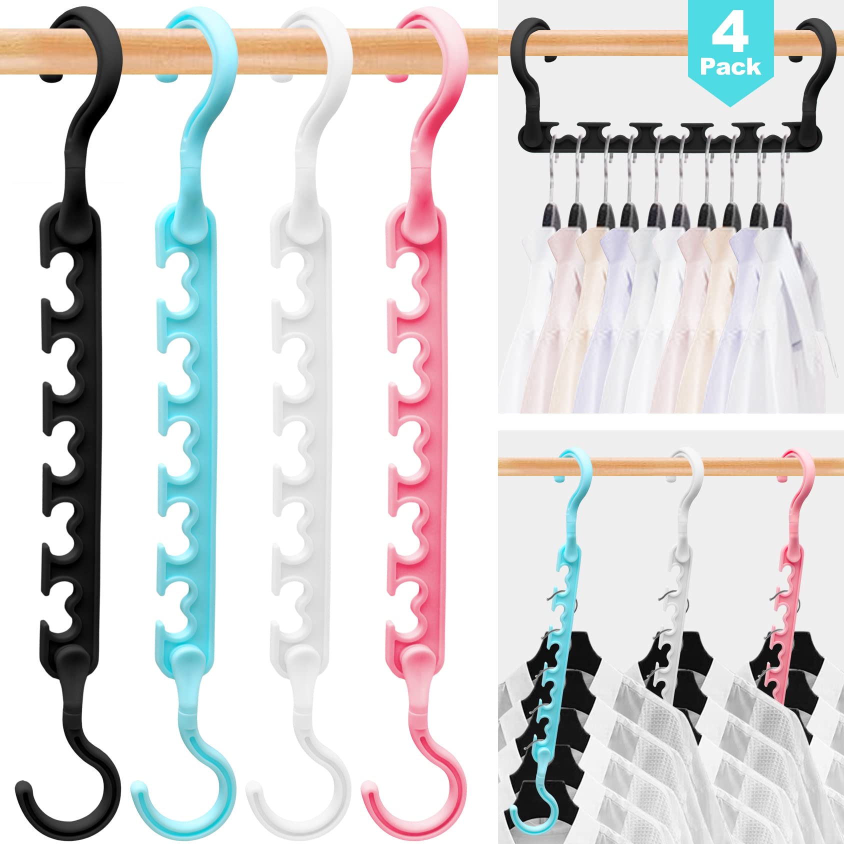 4 Pack Space Saving Plastic Clothes Hangers with 5 Holes - Perfect for College Dorm Room Essentials & Closet Organizers for Girls - Ideal for Small Spaces, Wardrobe Storage, and Travel Use