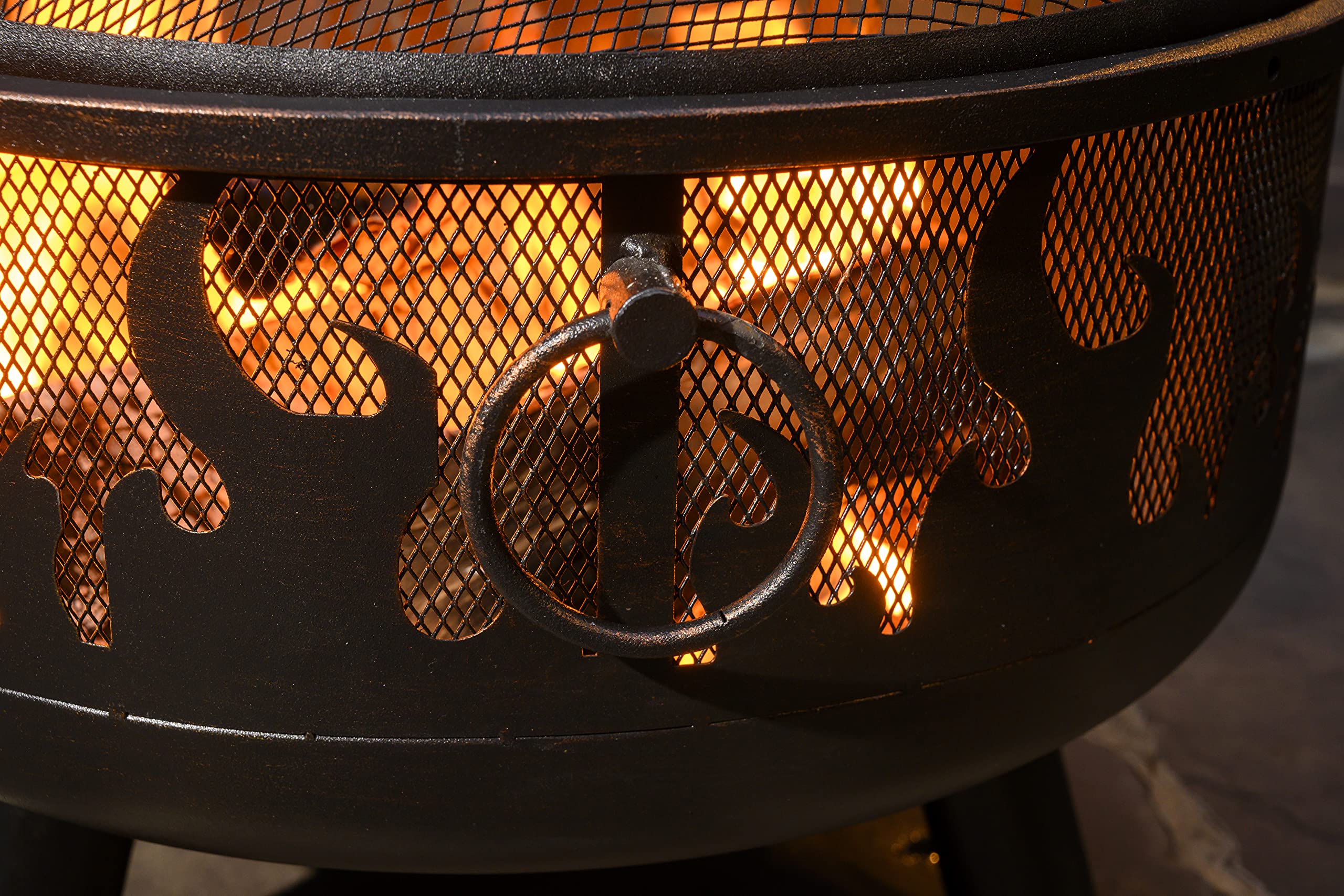 Oil Rubbed Bronze Wood Burning Fire Pit with Decorative Flame Design - Outdoor Patio, Backyard, Camping Fire Pit for Year-Round Use