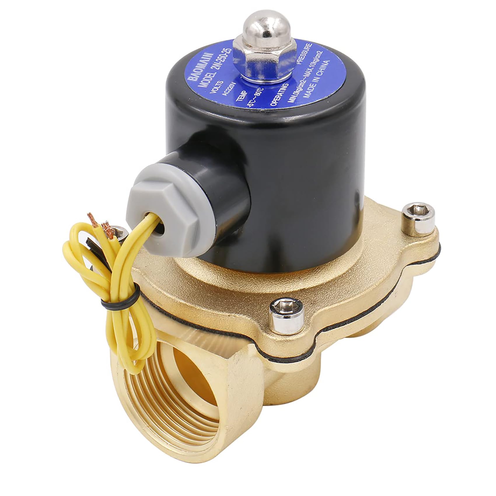 Baomain 1 Inch AC 220V Brass Electric Solenoid Valve for Water & Air - Normally Closed (N/C) 2W-250-25 - Ideal for Irrigation Systems, HVAC, and Industrial Automation
