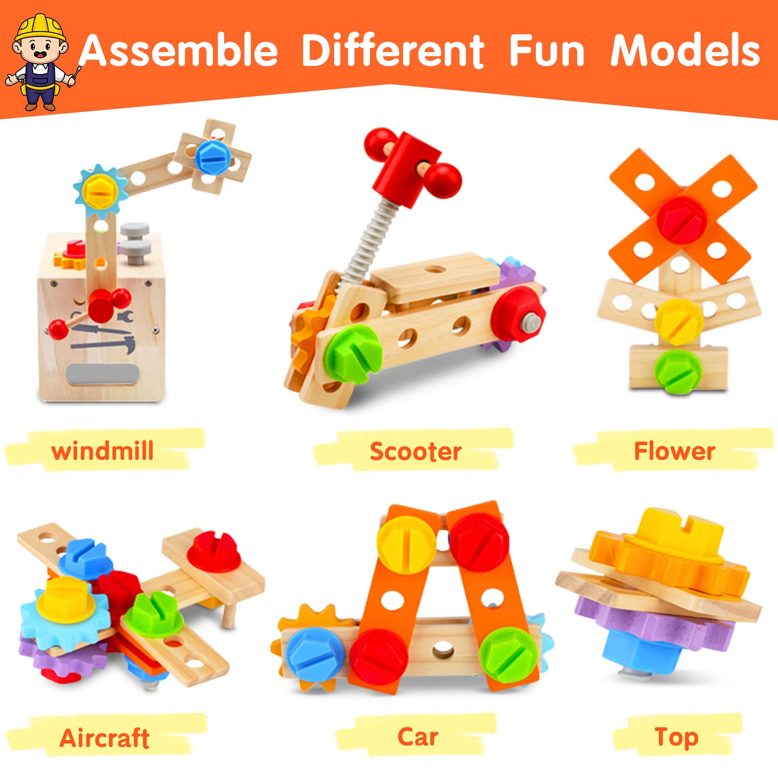 29-Piece Wooden Montessori Tool Set STEM Toys for Toddlers Ages 2-5 - Educational Pretend Play with Tool Bench - Perfect Birthday Gift for Kids | Learning Through Play, Fine Motor Skills Development, Early Childhood Education