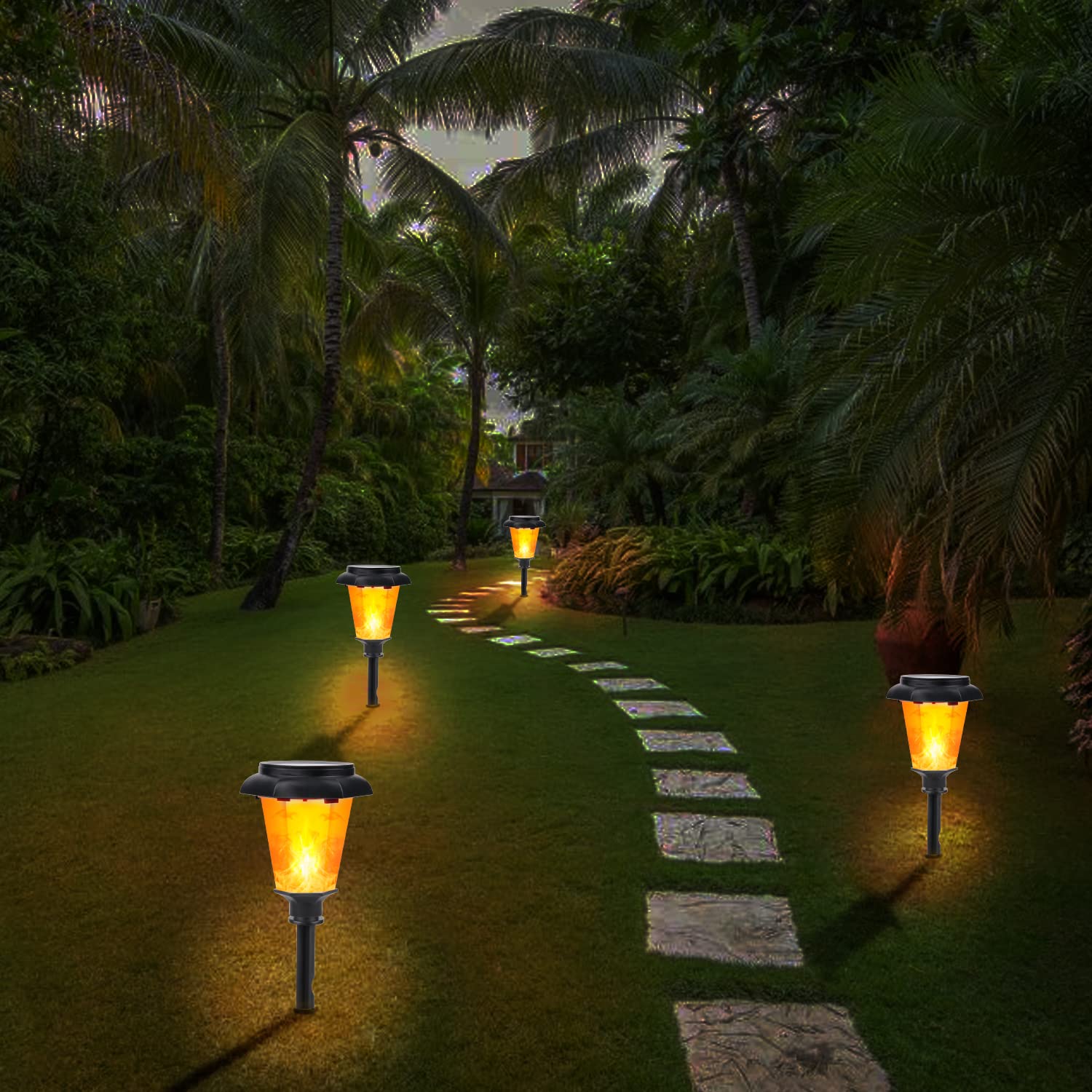 Solar Powered Outdoor Lights - 1 Pack Bright IP65 Waterproof Solar Garden Lights for Yard, Patio, Lawn, Walkway, Driveway & Pathway - Decorative Landscape Lighting (Orange) - Perfect for Evening Garden Illumination and Outdoor Decor