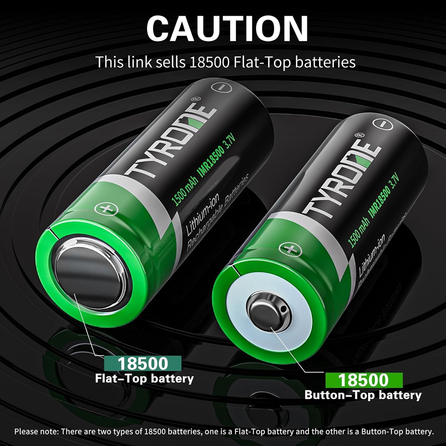 Tyrone 18500 Rechargeable Batteries 4-Pack with Smart Charger - 1500mAh 3.7V Flat Top Lithium Batteries & 2-Port USB Charger for Flashlights, Vape Mods, and Electronic Devices