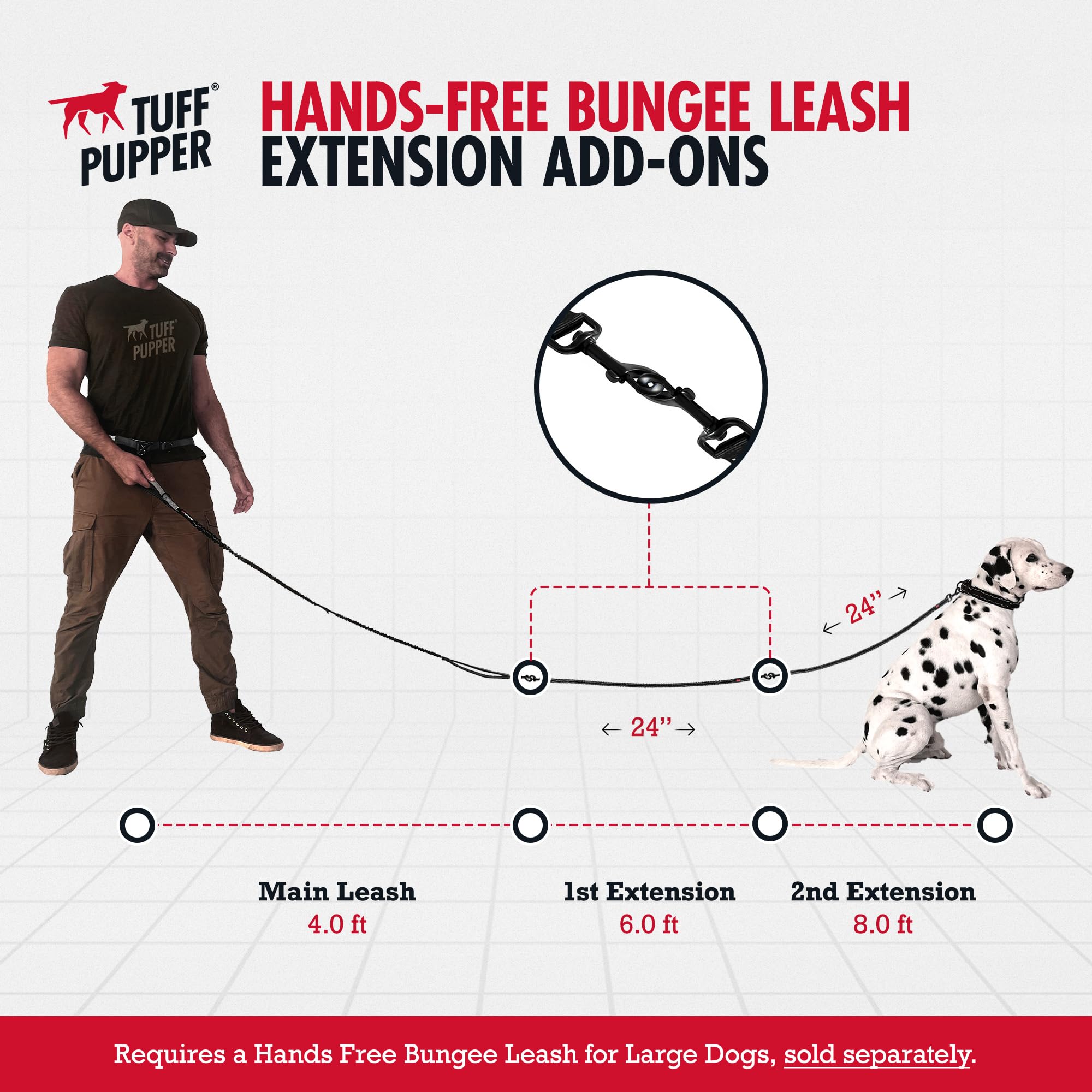 Bungee Leash for Large Dogs up to 125 lbs - Hands-Free Add-On Accessory | Compatible with Two Large Dog Bungee Leashes (Sold Separately) | Perfect for Walking, Running & Hiking with Multiple Dogs
