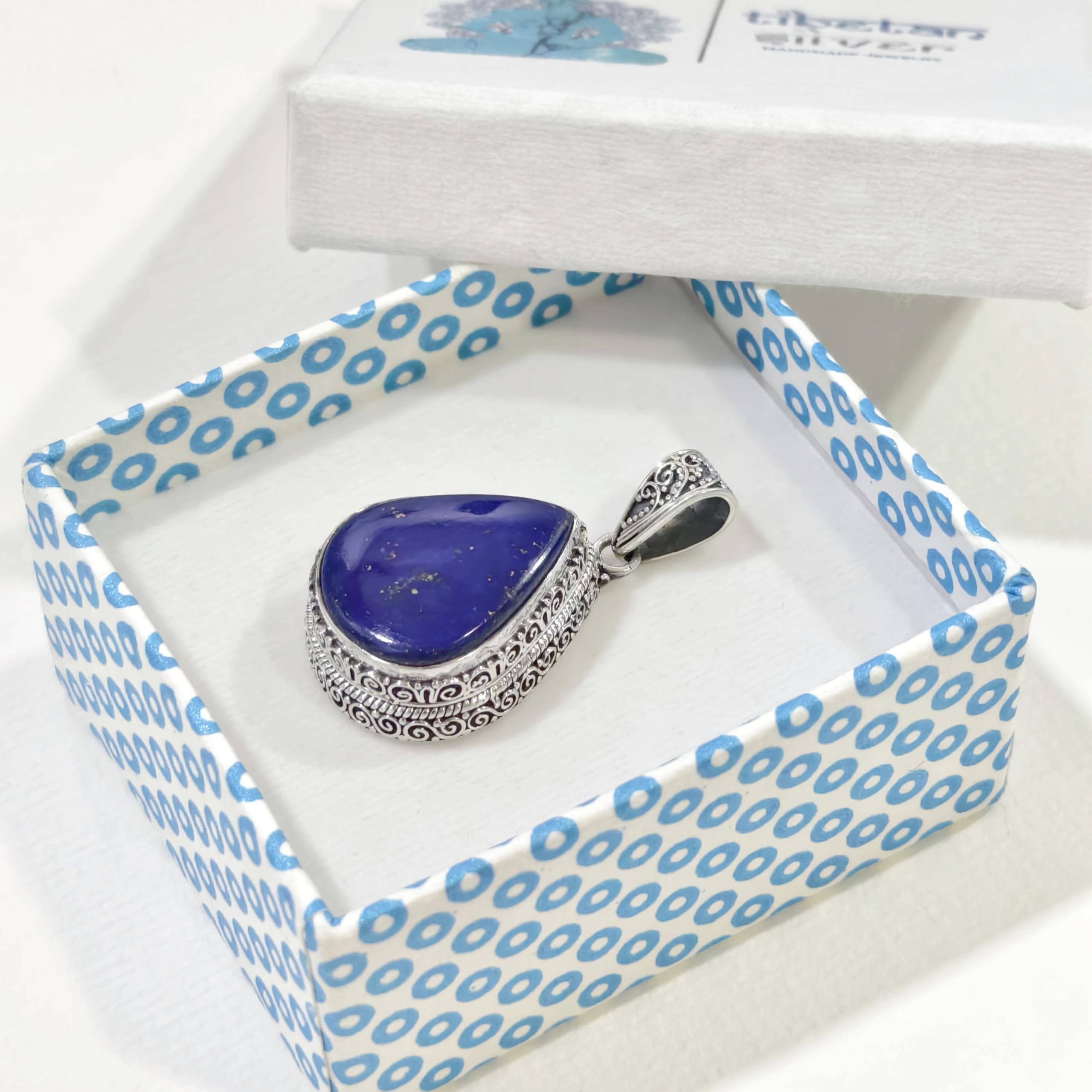 925 Sterling Silver Lapis Lazuli Pendant Necklace for Women & Men - Handmade Tribal Design Gemstone Jewelry - Perfect Gift for Birthday, Anniversary & Special Occasions