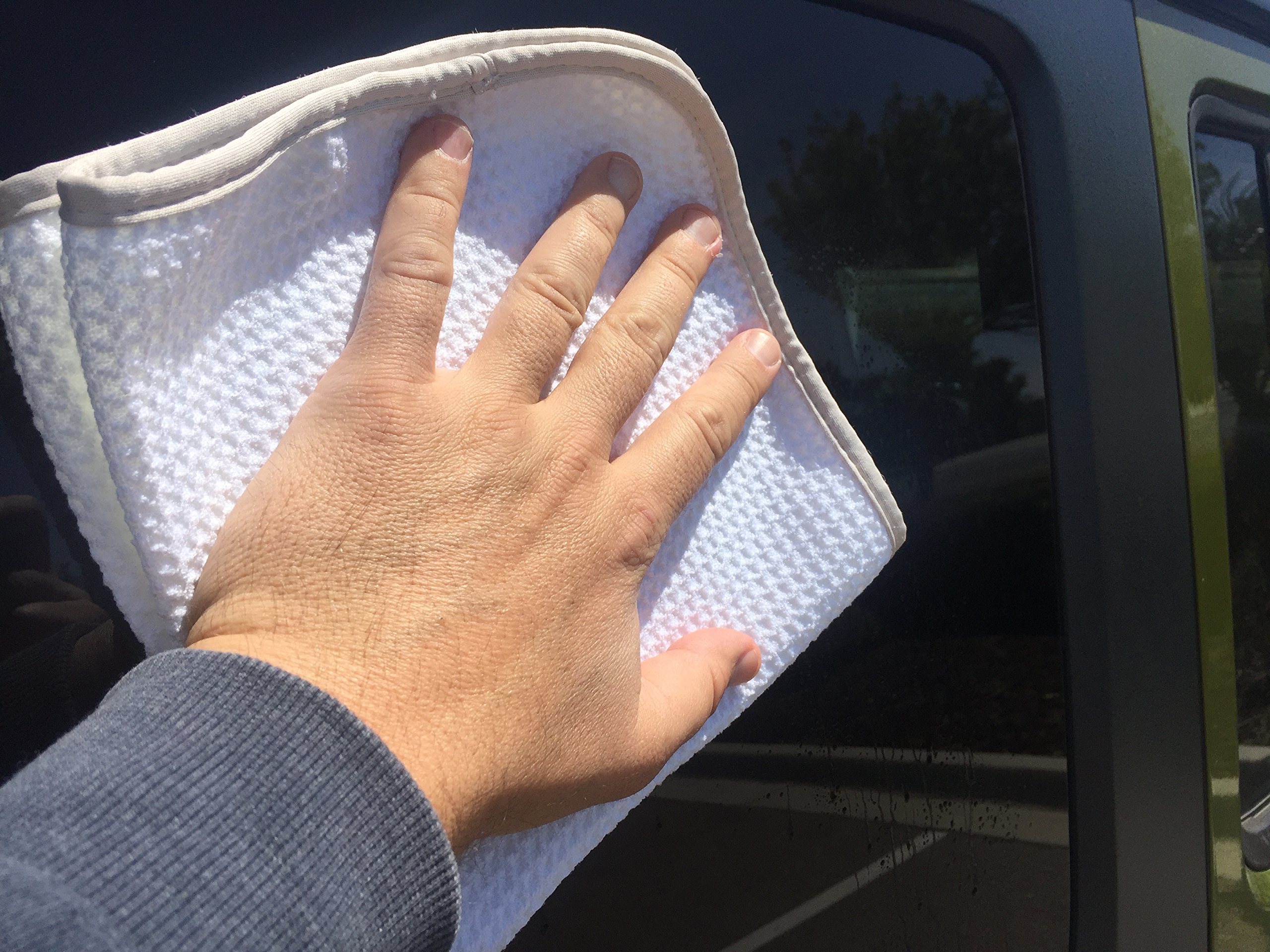 Autofiber No Streak Freak Microfiber Waffle Weave Towel for Windows & Mirrors - 16x16 Inch, Pack of 3 White - Perfect for Car Detailing, Glass Cleaning & Household Shine