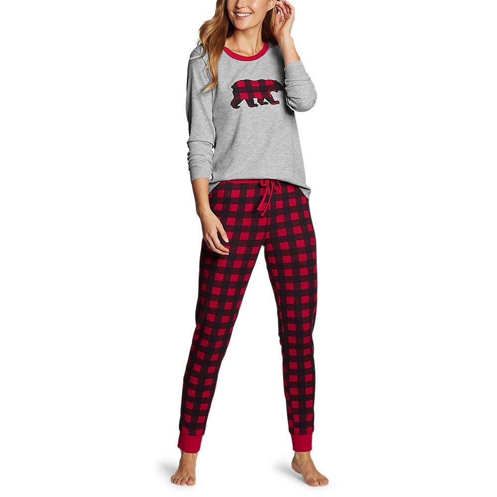 Eddie Bauer Women's Brushed Waffle Sleep Set - Soft Flannel Pajama Set with Long Sleeve Top & Pants for Cozy Winter Nights & Relaxing at Home