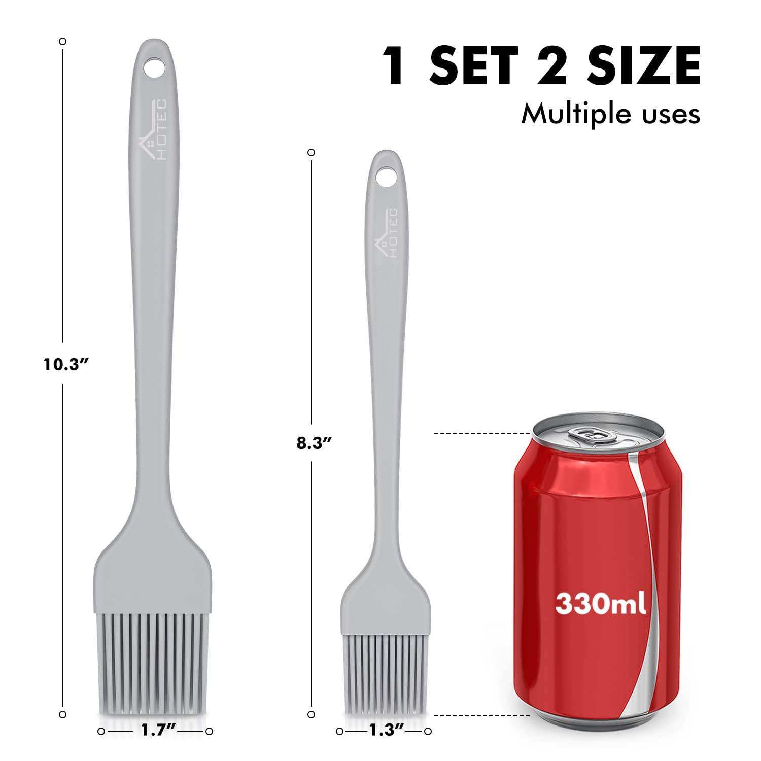 HOTEC Silicone Basting Brushes - Heat Resistant Pastry Brushes for Oil, Butter, Sauce & Marinades - Perfect for BBQ, Grilling, Baking & Cooking - BPA Free & Dishwasher Safe (Grey, 2-Pack) - Ideal for Home Kitchens, Outdoor Barbecues & Professional Bakeries