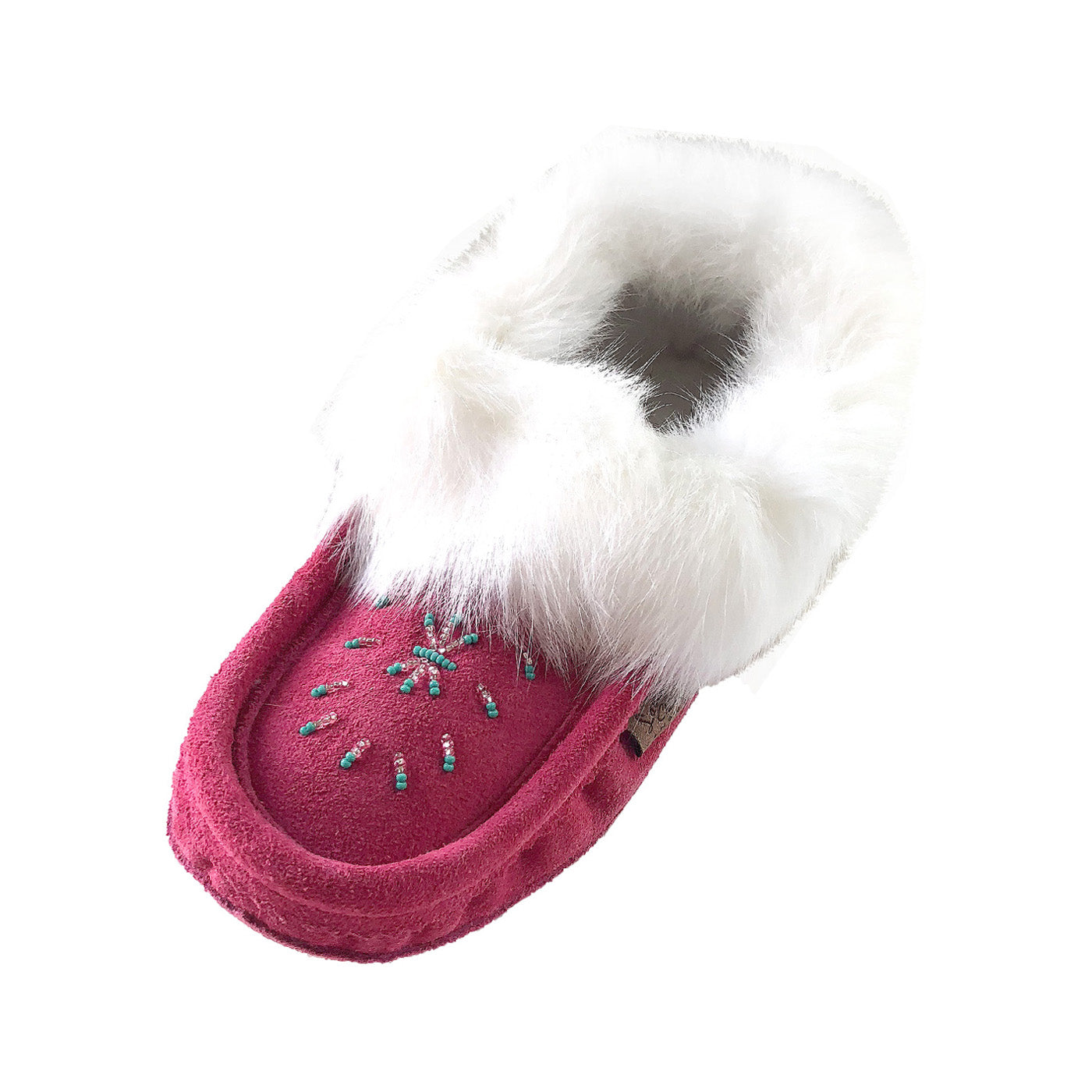 Women's Warm Fleece-Lined Rabbit Fur Pink Suede Moccasin Slippers - Cozy Indoor/Outdoor House Shoes for Winter Comfort