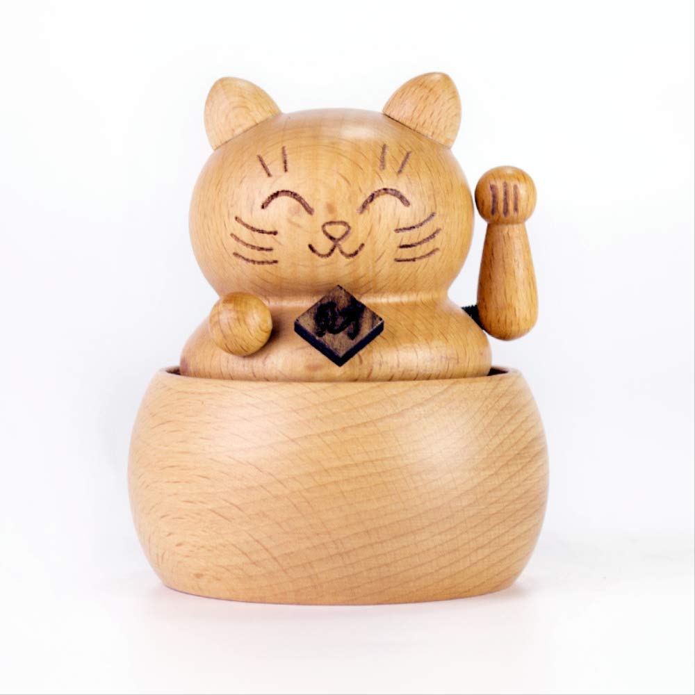 Lucky Cat Wooden Music Box - Handcrafted Figurine Ornament, Creative Home Decor & Birthday Gift for Jewelry Storage | Perfect for Living Room, Bedroom, Office Desk Decorations