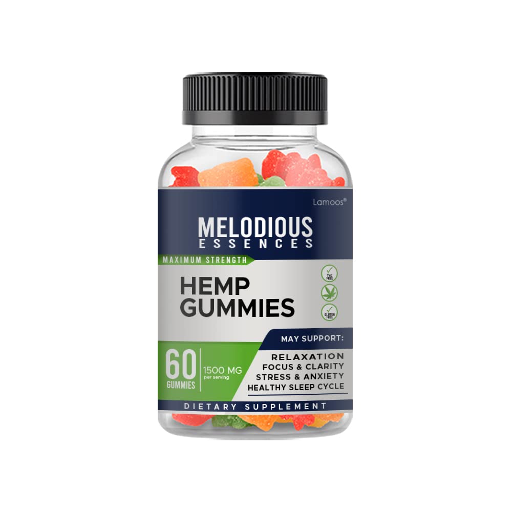Melodious Essences Hemp Gummies - 60 Count | Premium CBD Gummy Bears for Relaxation & Stress Relief | Natural Sleep Aid & Anxiety Support Supplement | Perfect for Daily Wellness Routine & Nighttime Relaxation