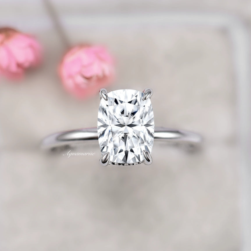2CT Elongated Cushion Cut Moissanite Solitaire Engagement Ring in 14K White Gold - Perfect for Proposals, Anniversaries & Bridal Jewelry