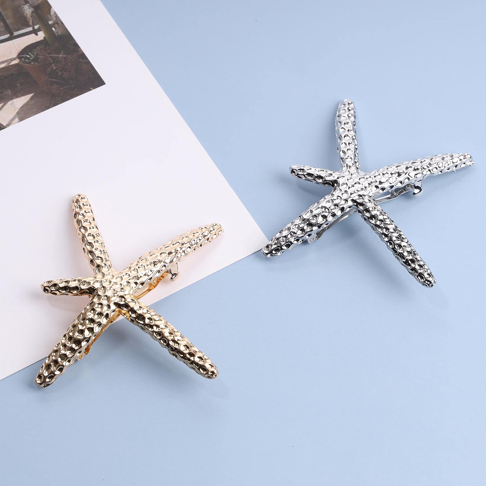 Gold Starfish Hair Clip Barrette - Elegant Metal Hair Holder for Women & Girls - Decorative Headwear & Hair Accessories - Perfect for Weddings, Parties & Everyday Wear (Silver)